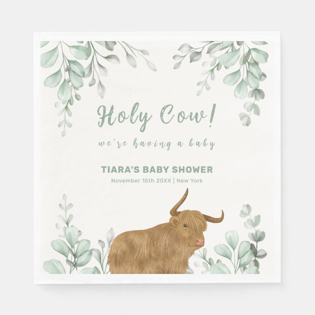 Servilleta De Papel Holy Cow Rustic Boho Greenery Baby Shower (Anverso)