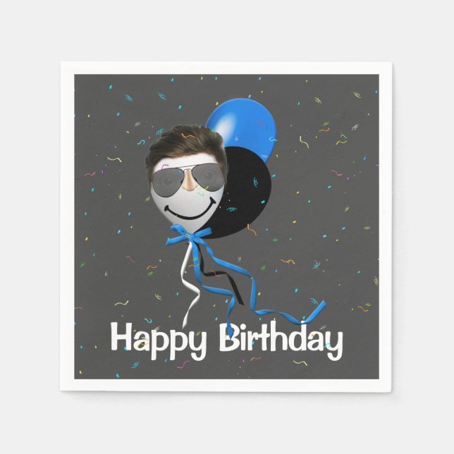 Servilleta De Papel Hombre de fiesta de cumpleaños en globo  (Anverso)