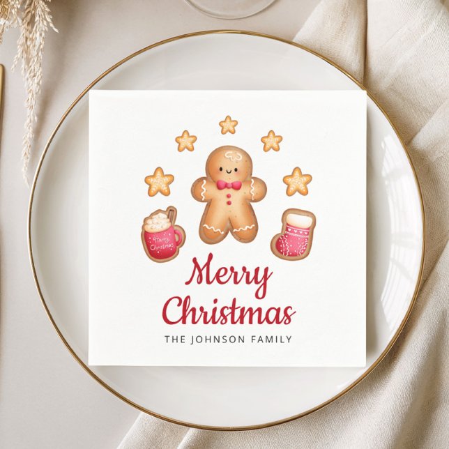 Servilleta De Papel Hombre de jengibre adorable Feliz Navidad (Cute Gingerbread Man Merry Christmas Napkins)