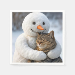 Servilleta De Papel Hombre de nieve abrazando a un gato envenenado