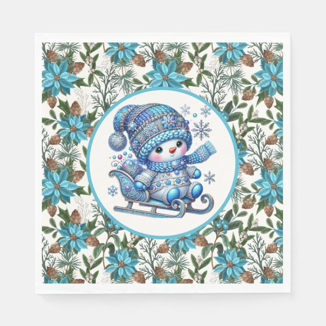Servilleta De Papel Hombre de nieve azul (Anverso)