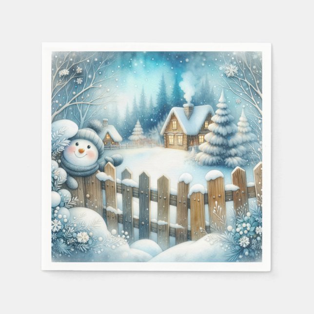 Servilleta De Papel Hombre De Nieve Con Navidad (Anverso)