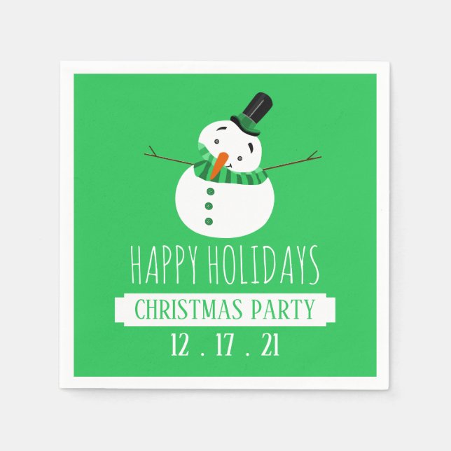 Servilleta De Papel Hombre de nieve verde, Fiesta de Navidades (Anverso)