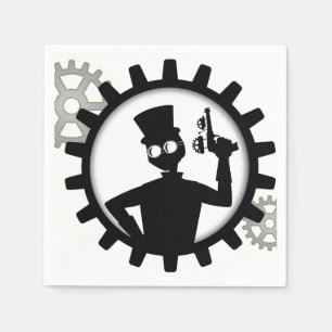 Servilleta De Papel Hombre De Steampunk Sostiene Un Arma En El Arco