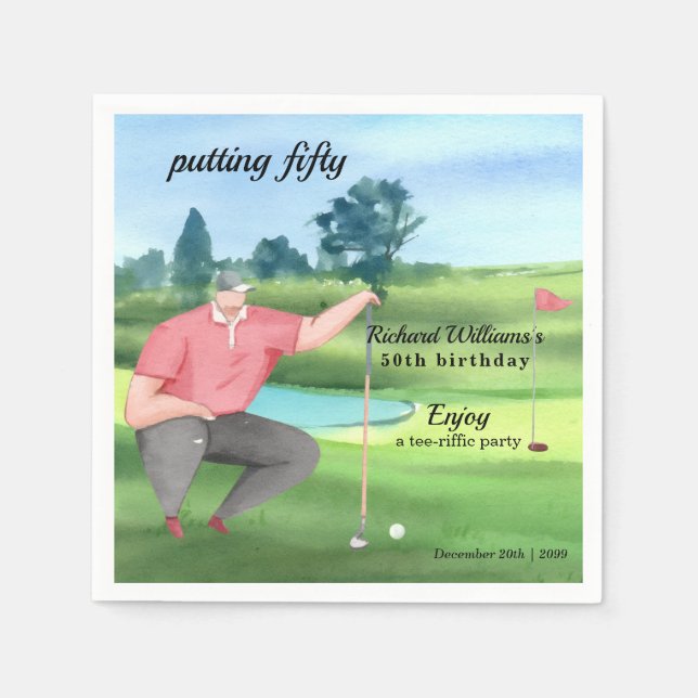 Servilleta De Papel Hombre Golf Putting Fifty Cumpleaños 50 (Anverso)
