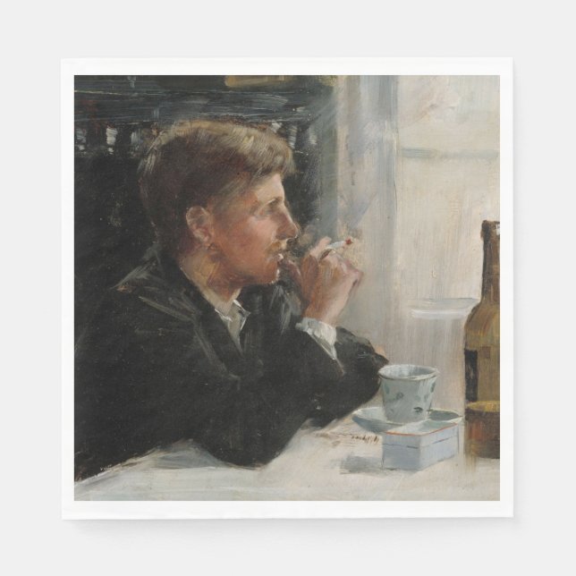 Servilleta De Papel Hombre sentado perdido en la mesa (Anverso)