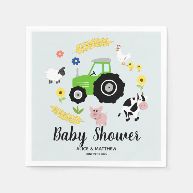 Servilleta De Papel Hombres Cute Farm Animals Tractor Baby Shower (Anverso)