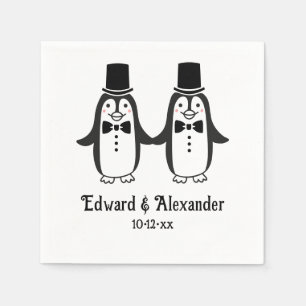 Servilleta De Papel Hombres Pingüinos Cute Boda Pareja Nombres Fecha #