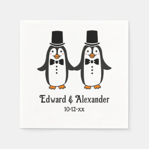 Servilleta De Papel Hombres Pingüinos Lindos Boda Pareja Nombres Fecha