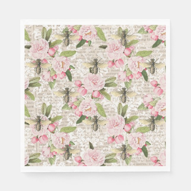 Servilleta De Papel Honey Bee Pink Floral (Anverso)