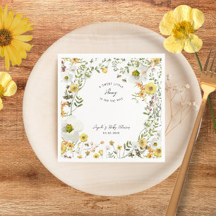 Servilleta De Papel Honey Bee Yellow Wildflowers Baby Shower de verano