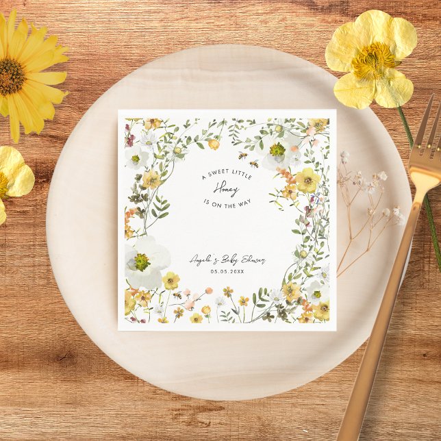 Servilleta De Papel Honey Bee Yellow Wildflowers Baby Shower de verano (Subido por el creador)