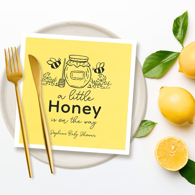 Servilleta De Papel Honey Hand-drawn Jar Bees Yellow Baby Shower (Subido por el creador)