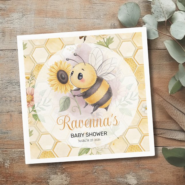 Servilleta De Papel Honeycomb Floral Bee Personalized Baby Shower (Subido por el creador)