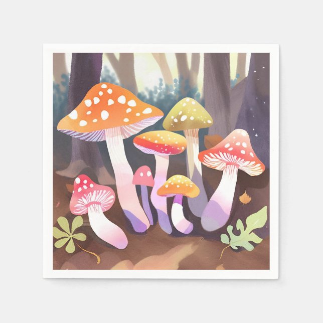 Servilleta De Papel Hongos Lindos | Bosque Acuarela (Anverso)