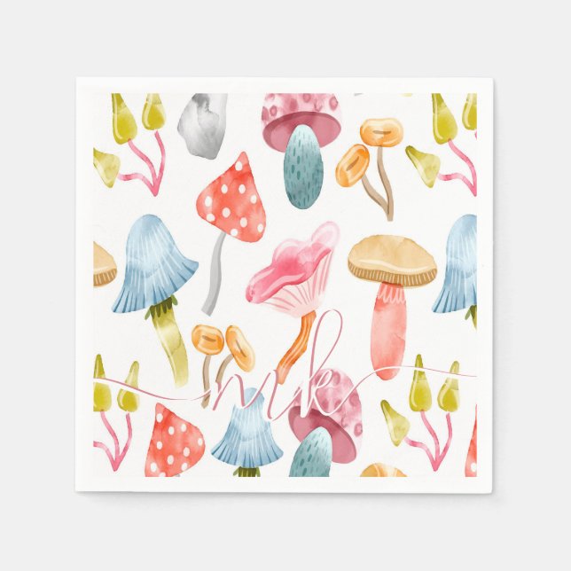 Servilleta De Papel Hongos Pastel al Acuarela (Anverso)