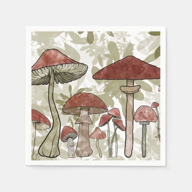 Servilleta De Papel Hongos verdes y rojos (Anverso)