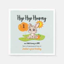 Servilleta De Papel Hop Hop Hooray Cute un conejo 1er cumpleaños