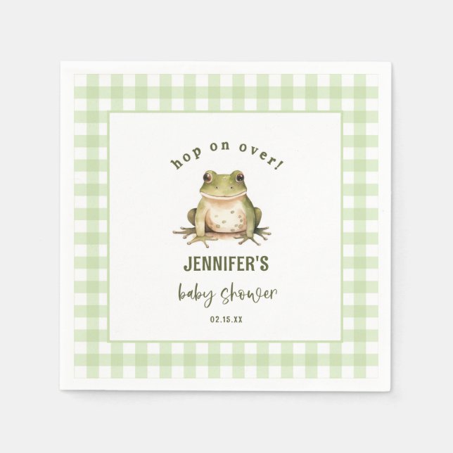 Servilleta De Papel Hop On Over Frog Tema Baby Shower (Anverso)