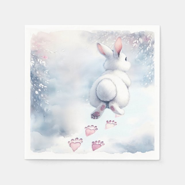 Servilleta De Papel Hopping Bunny Leaving Heart Paw Prints (Anverso)