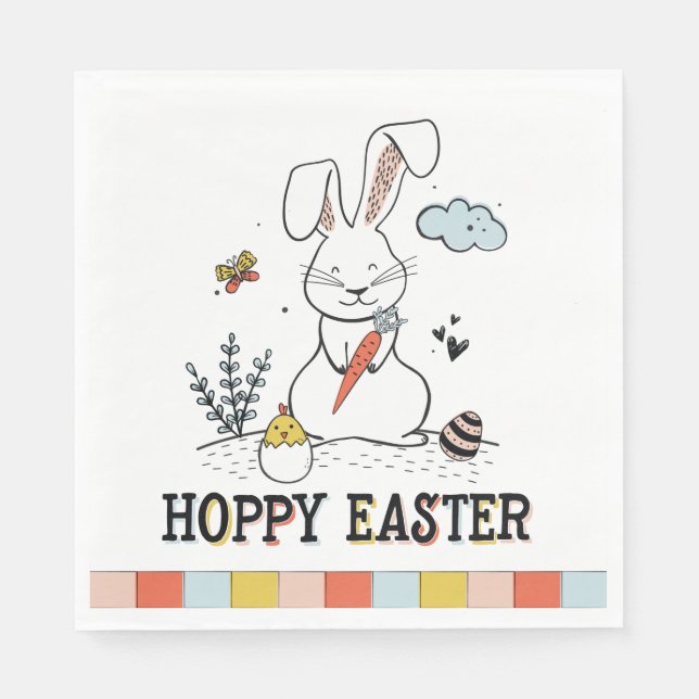 Servilleta De Papel Hoppy Easter Cute Doodle Easter Bunny (Anverso)