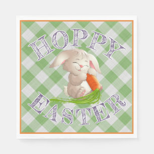 Servilleta De Papel Hoppy Happy Easter Bunny Green Gingham Pattern