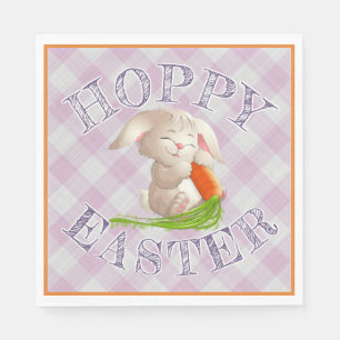 Servilleta De Papel Hoppy Happy Easter Bunny Pink Gingham Pattern
