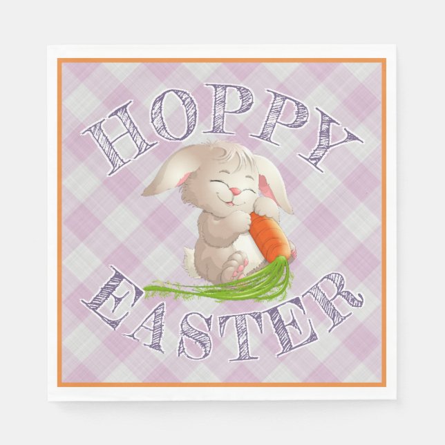 Servilleta De Papel Hoppy Happy Easter Bunny Pink Gingham Pattern (Anverso)
