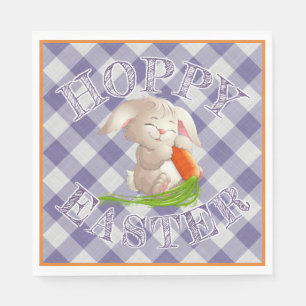 Servilleta De Papel Hoppy Happy Easter Bunny Violet Gingham Pattern