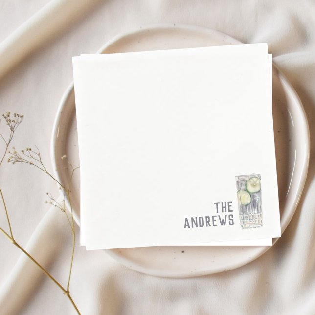 Servilleta De Papel Horas de cócteles de la ropa de la boda personaliz (Gin & Tonic Napkins)