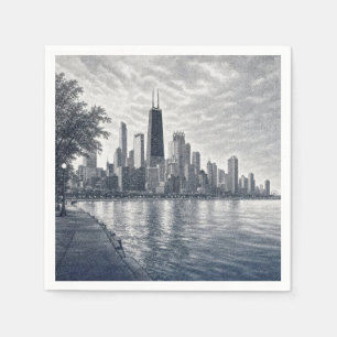 Servilleta De Papel Horizonte de Chicago en arte puntillista