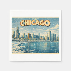 Servilleta De Papel horizonte de Chicago y lago Michigan en invierno 