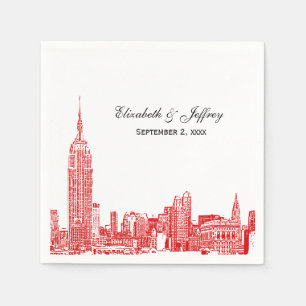 Servilleta De Papel Horizonte de NYC 01 Grabado Colores DIY Boda Rojo