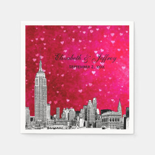 Servilleta De Papel Horizonte de NYC 01 Grabado Corazón Rosa Caliente 