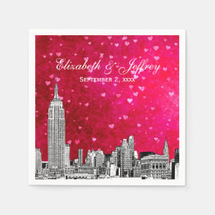 Servilleta De Papel Horizonte de NYC 01 Grabado Corazón Rosa Caliente