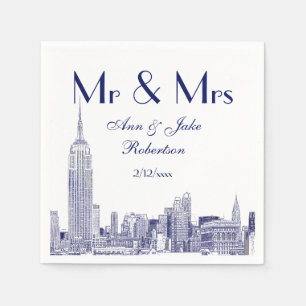 Servilleta De Papel Horizonte de NYC 01 Grabado DIY BG Boda Sr Sra Azu