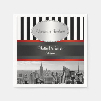 Servilleta De Papel Horizonte de NYC BW Negro Blanco Raya Boda