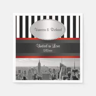 Servilleta De Papel Horizonte de NYC BW Raya Negra Blanca Boda