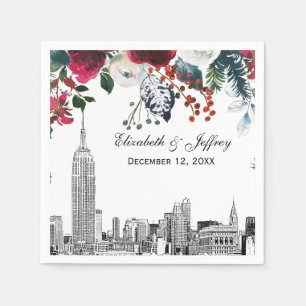 Servilleta De Papel Horizonte de NYC ESB Etch Burgundy Grn Floral Acua