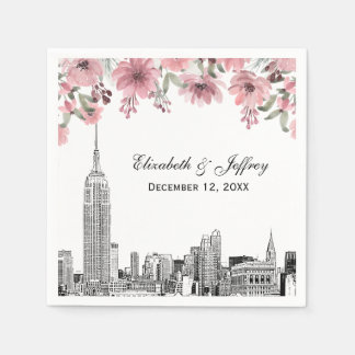 Servilleta De Papel Horizonte de NYC ESB Etch Floral Rosa Acuarela 