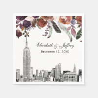 Horizonte de NYC ESB Grabado Burdeos Floral Boda