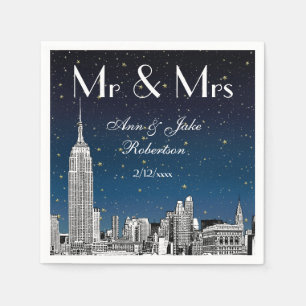 Servilleta De Papel Horizonte de NYC grabado Estrella Azul Boda #2