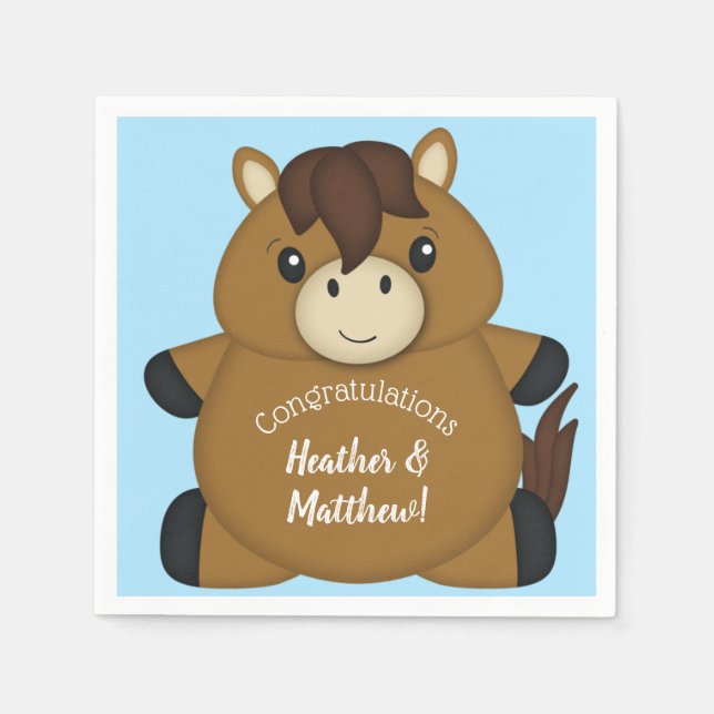 Servilleta De Papel Horse Baby Shower Blue Boy (Anverso)