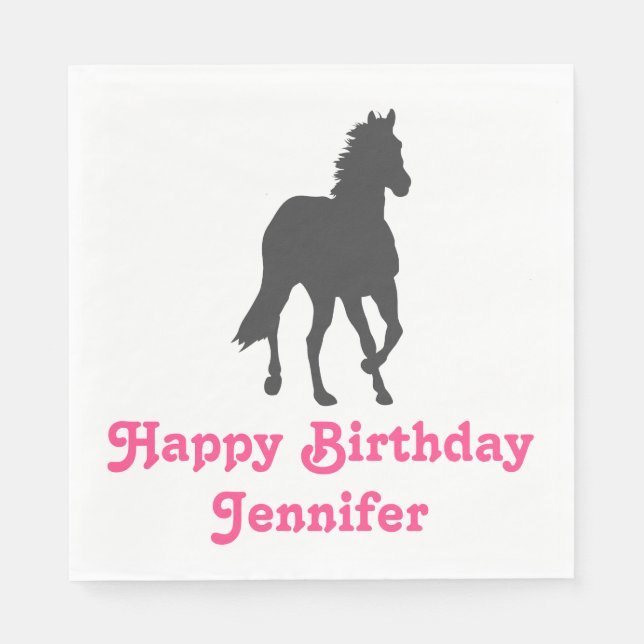 Servilleta De Papel Horse Happy Birday Equestrian Cute Pony Fiesta (Anverso)