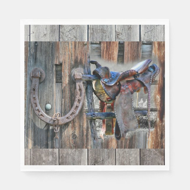 Servilleta De Papel Horse Saddle Horseshoe Rústico Oeste (Anverso)