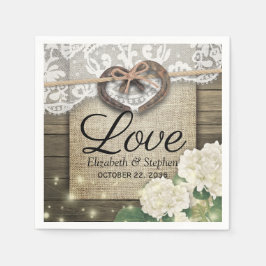 Servilleta De Papel Horseshoe Heart Lace Hydrangea Wood Wedding Shower