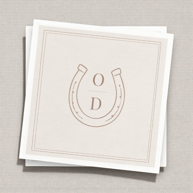 Servilleta De Papel Horseshoe Western Country Brown Monogram Wedding (Subido por el creador)
