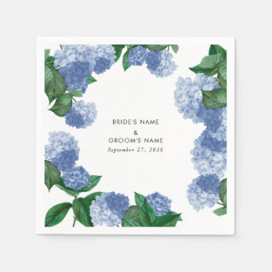 Servilleta De Papel Hortensia Azul Floristería Verde Moderna Boda