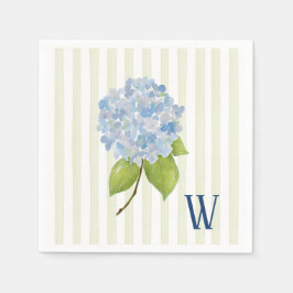 Servilleta De Papel Hortensia Azul Personalizada con Franja Verde y Mo