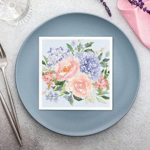 Servilleta De Papel Hortensia Peonía Floral Primaveral Rosa Azul Acuar